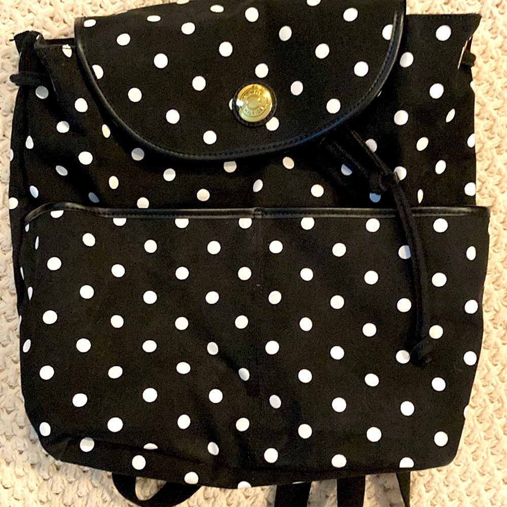 MINT Authentic Tommy  Hilfiger Backpack LARGE Black with White Polka Dots NWOT - Picture 12 of 16